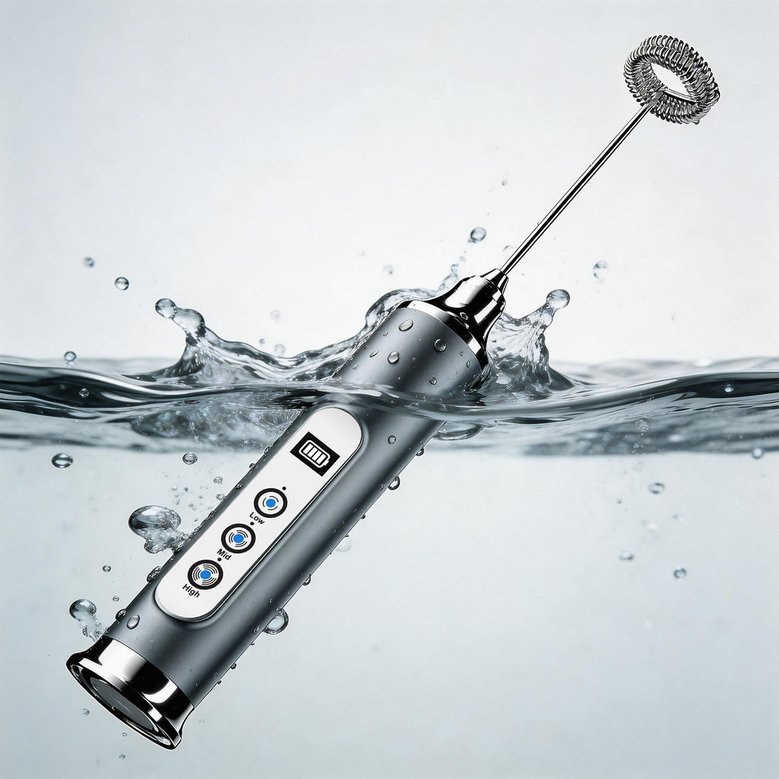 Electric milk frother with a digital display in water