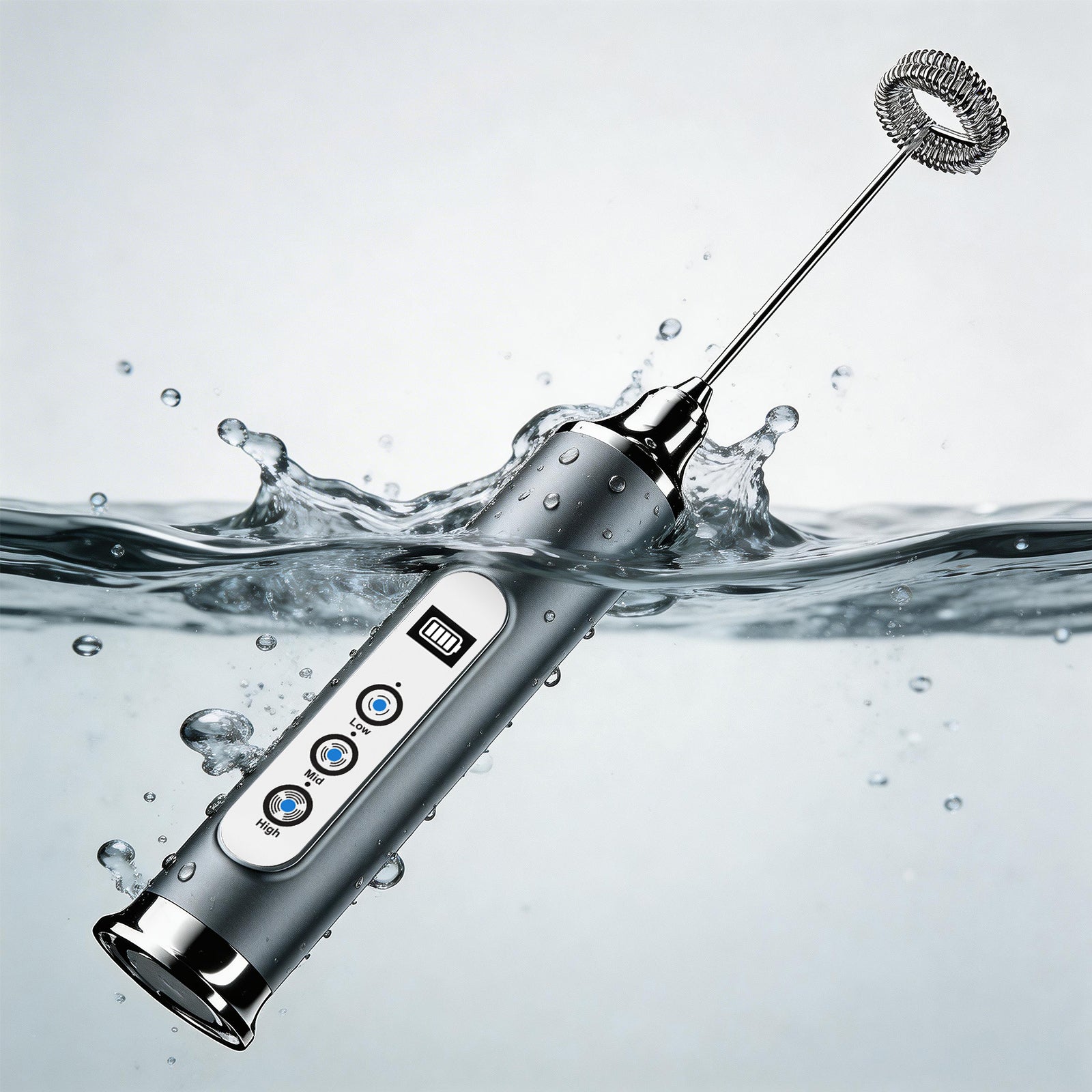 Electric milk frother with a digital display in water