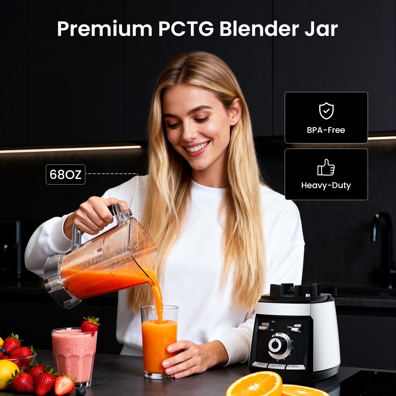Odiforgo 1800W Professional Blender's PCTG blender jar