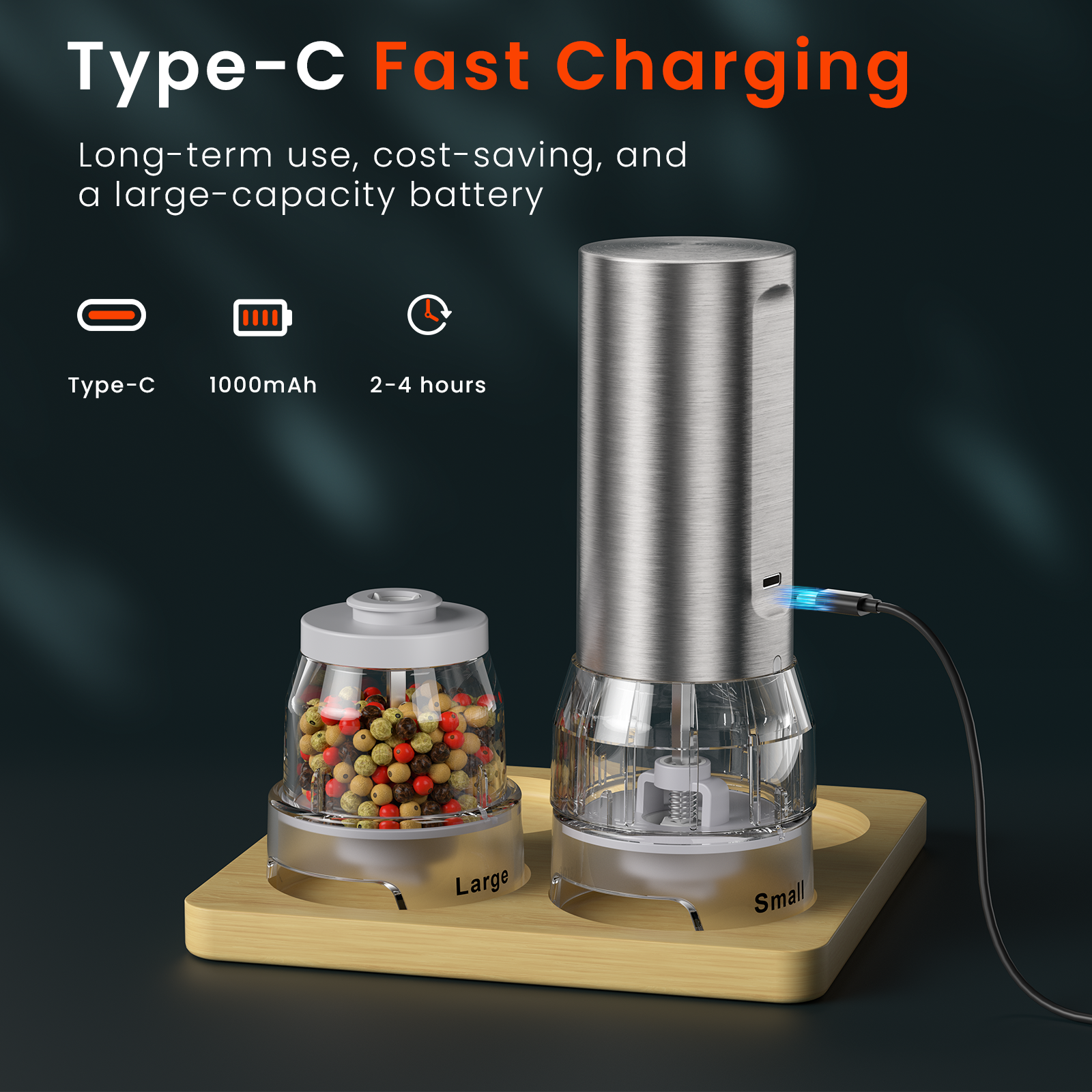 odiforgo salt and pepper electric grinder is rechargeable with type c cord