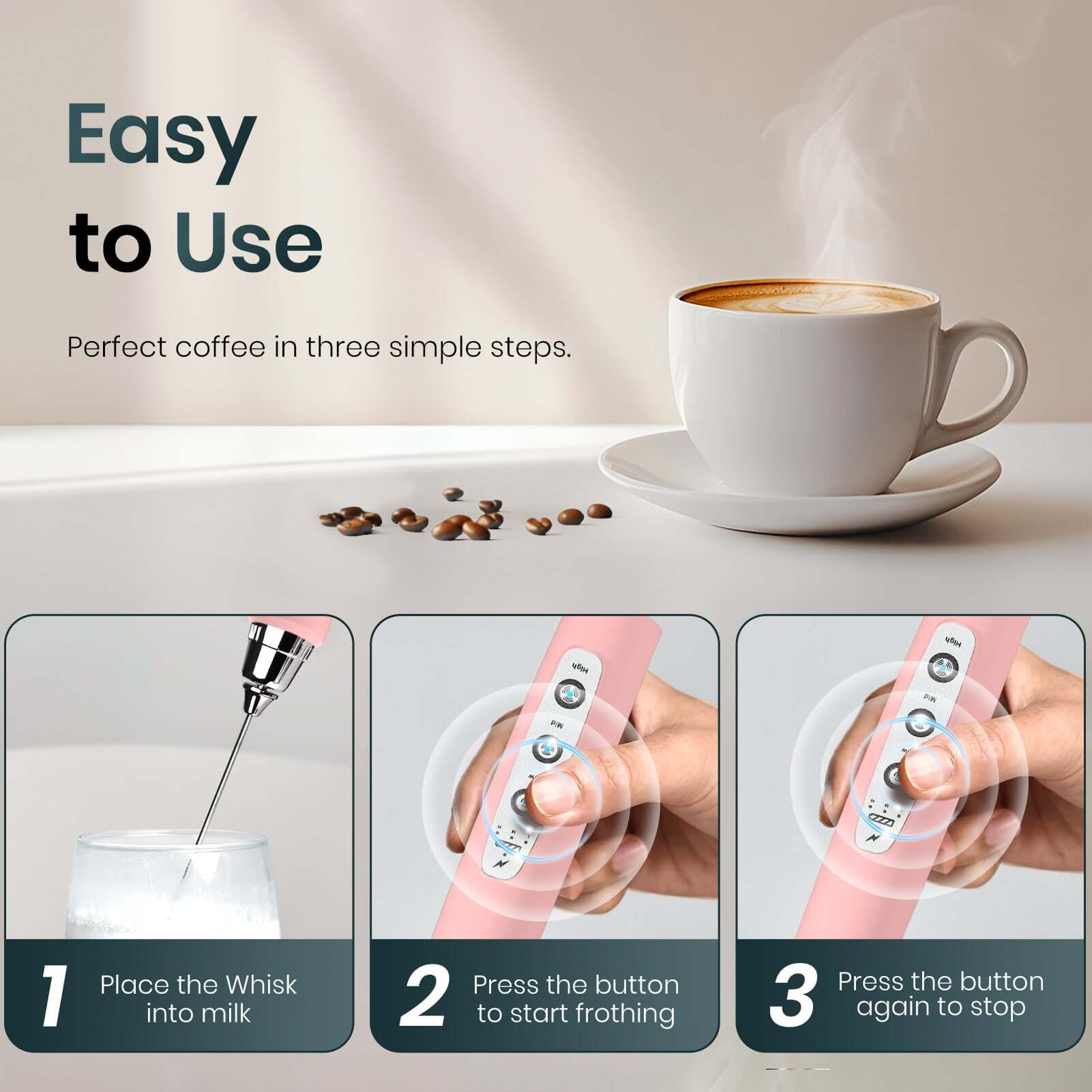 ODIFORGO Milk Frother Pink Color