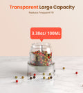 Transparent large capacity container with colorful beads on a light background