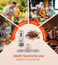 Collage of people enjoying food outdoors with a pepper grinder in the center, labeled for multi-scenario use.